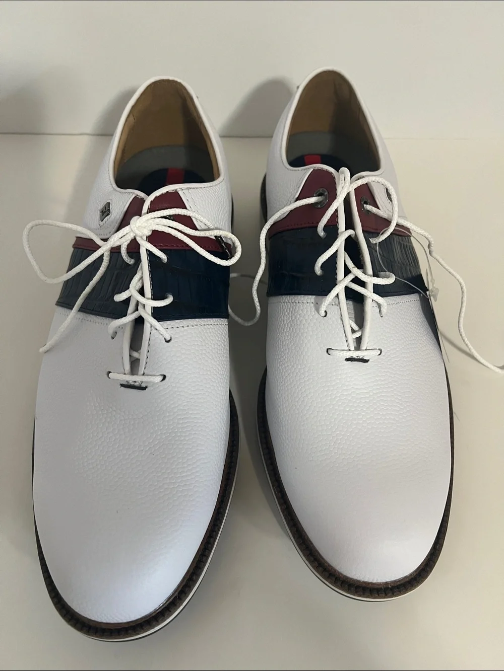 FootJoy White Leather Oxfords with Navy and Burgundy Accents